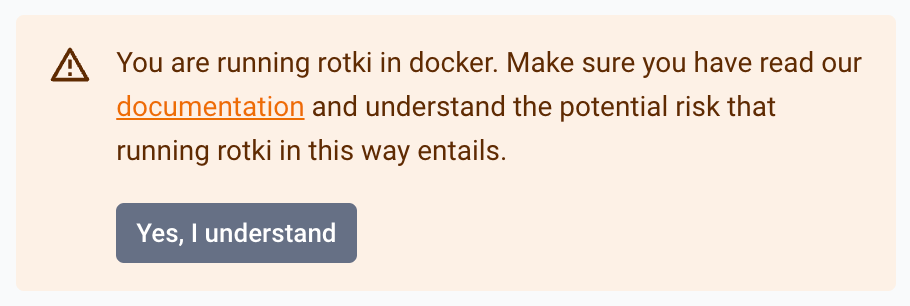 Rotki warning for docker