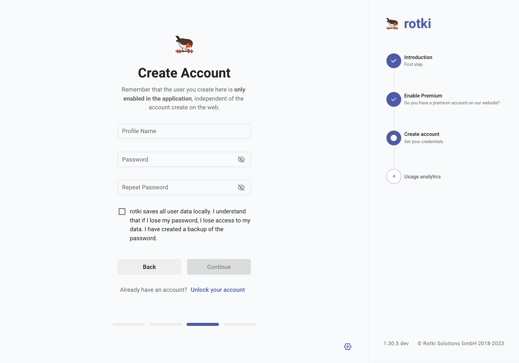 Creating a new account